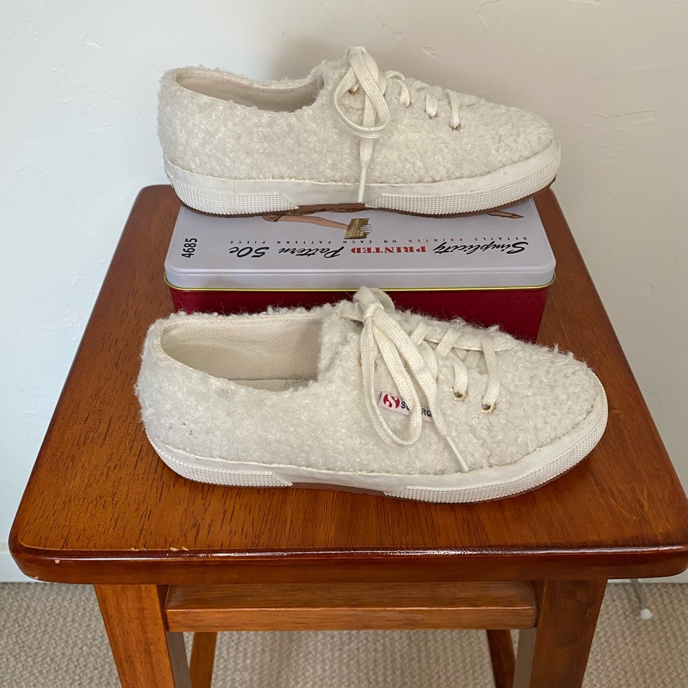 Superga Women's White Shearling Wool Sneakers Size 6 / 36
